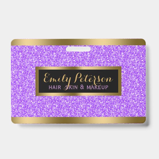 Moderne lavendel nep glinsterende gouden accenten badge (Voorzijde)