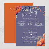 Moderne Lavendel Oranje Bloemen Bruiloft Uitnodigi (Voorkant / Achterkant)