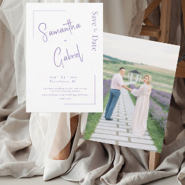 Moderne Lavendel Paar Foto Bruiloft Save the Date