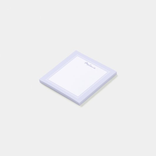 Moderne lavendel paarse seringen witte rand script post-it® notes (Schuin)