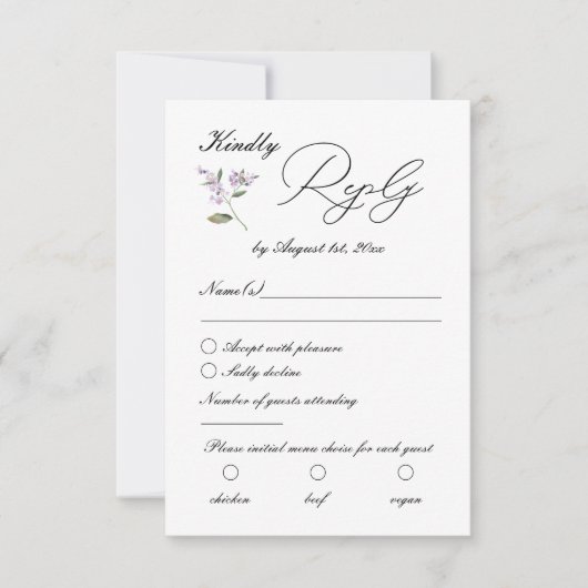 Moderne Lavendel Paarse Wildbloemen Bruiloft RSVP Kaartje (Voorkant)