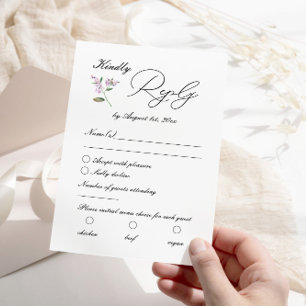 Moderne Lavendel Paarse Wildbloemen Bruiloft RSVP Kaartje