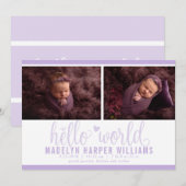 Moderne Lavendel Paarsste Hallo Aankondiging (Voorkant / Achterkant)