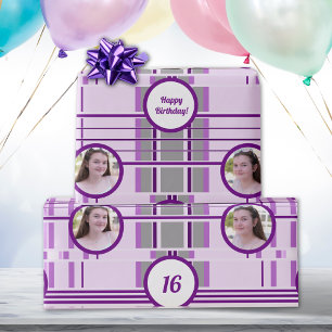 Moderne Lavendel Patroon Strepen Custom Foto Cadeaupapier