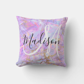 Moderne lavendel roze marmer gouden monogram naam kussen