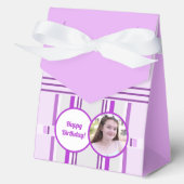 Moderne Lavendel Roze Patroon Stripe Foto Verjaard Bedankdoosjes (Voorkant)
