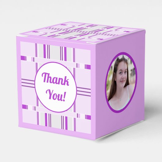 Moderne Lavendel Roze Patroon Stripe Foto Verjaard Bedankdoosjes (Voorkant Zijde)