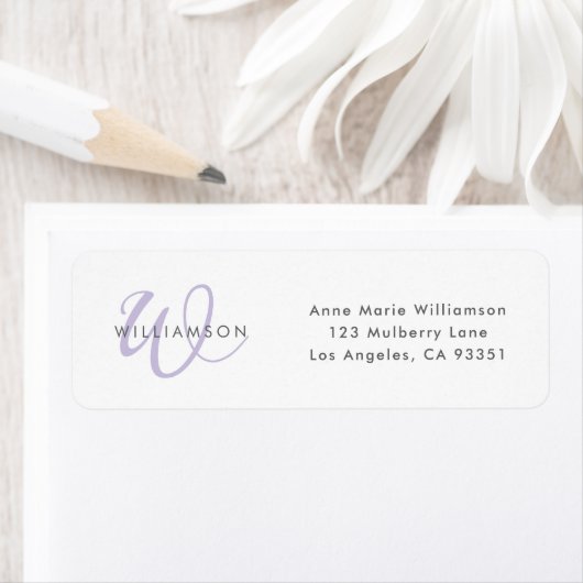 Moderne Lavendel Schrift Monogram Etiket (Insitu)