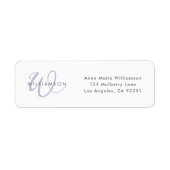 Moderne Lavendel Schrift Monogram Etiket (Voorkant)