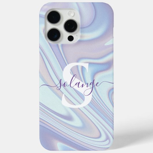 Moderne Lavendel Swirl Holografische Naam Monogram Case-Mate iPhone Case (Achterkant)