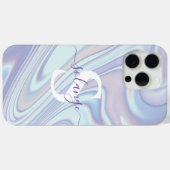Moderne Lavendel Swirl Holografische Naam Monogram Case-Mate iPhone Case (Achterkant (horizontaal))