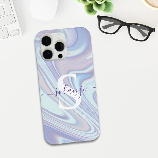 Moderne Lavendel Swirl Holografische Naam Monogram Case-Mate iPhone Case