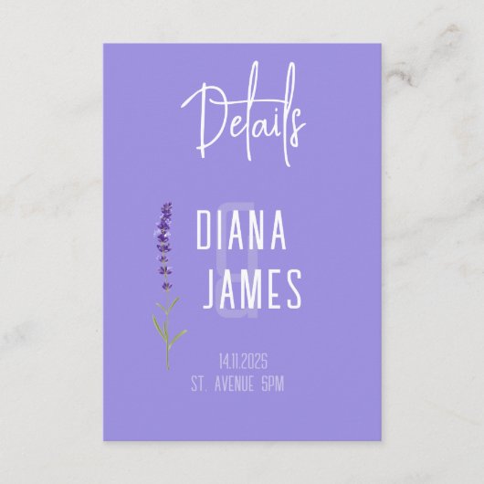 Moderne Lavendel Trouwdetails QR-code Informatiekaartje (Voorkant)