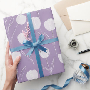 Moderne lavendel tulp witte bloemmotief cadeaupapier