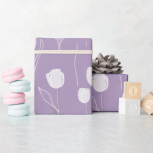 Moderne lavendel tulp witte bloemmotief cadeaupapier