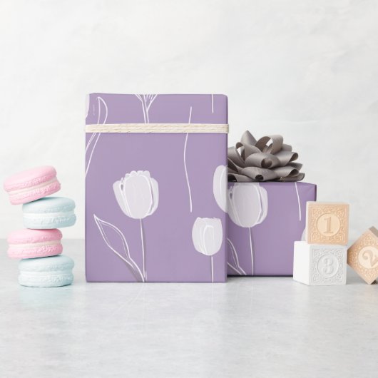 Moderne lavendel tulp witte bloemmotief cadeaupapier (Baby Shower)