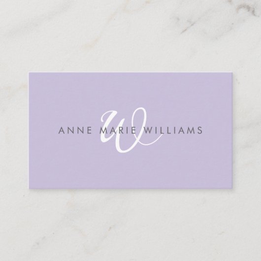 Moderne Lavendel Witte Script Monogram QR-code Visitekaartje (Voorkant)