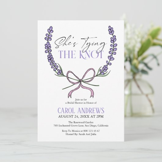 Moderne Lavendel Ze bindt het knoop Vrijgezellenfe Kaart (Staand voorkant)