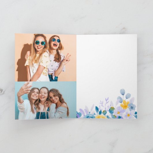 Moderne lavendelbloem waterverf 2 fotoverjaardag kaart (Binnen)