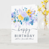 Moderne lavendelbloem waterverf 2 fotoverjaardag kaart (Gele Bloem)