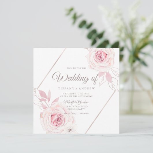 Moderne lavender Blush Rozen Geometric Wedding Kaart (Staand voorkant)