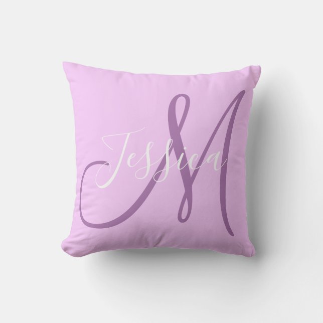 Moderne lavender en Paarse monogram Kussen (Voorkant)