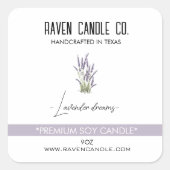 Moderne lavender paars vierkant productkaarsenetik vierkante sticker (Voorkant)
