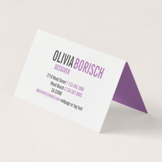 Moderne lavender Paars White contemmodern gevouwen Visitekaartje (Voorkant)