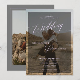 Moderne lavender periwinkle trouwscript 2 foto's kaart