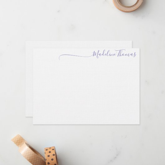 Moderne lavender Script Calligraphy name note card Notitiekaartje (Voorkant / Achterkant in situ)