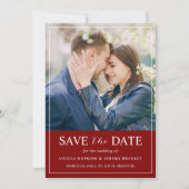 Moderne Layout Burgundy Red Minimalist Foto Save The Date (Voorkant)