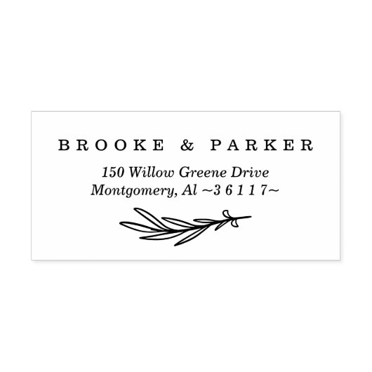 Moderne Leaf Branch Gepersonaliseerde Naam & Adres Rubberstempel (Afrduk)