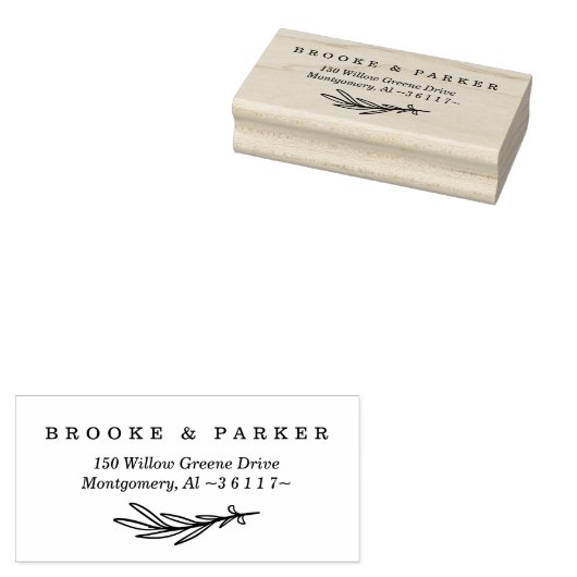Moderne Leaf Branch Gepersonaliseerde Naam & Adres Rubberstempel (Gestempeld)