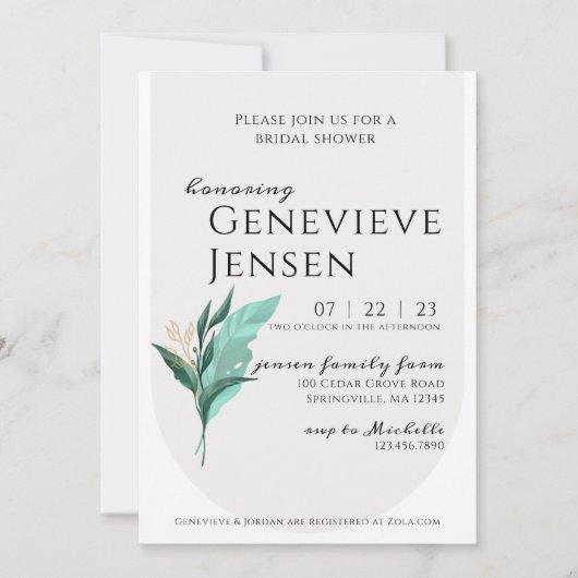 Moderne Leaf Bruids Douche uitnodiging (Voorkant)