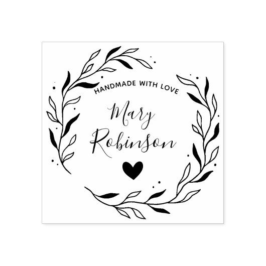 Moderne Leaf Circle Custom Naam Handgemaakt Met Li Rubberstempel (Afrduk)