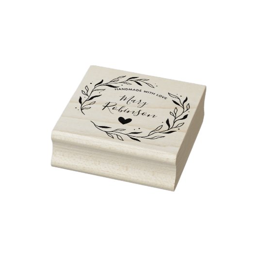 Moderne Leaf Circle Custom Naam Handgemaakt Met Li Rubberstempel (Stempel)