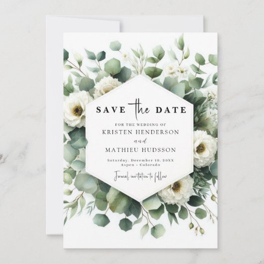 Moderne Leaf Eucalyptus Digitale Huwelijk Save The Date (Voorkant)