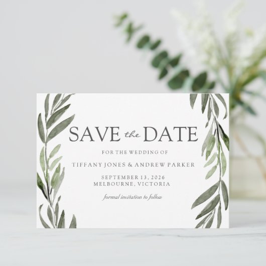 Moderne lebben met sparen de datum uitnodigen save the date (Staand voorkant)