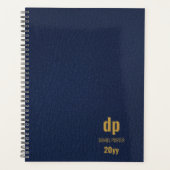 Moderne leder ziet er donkerblauw uit en gouden mo planner (Voorkant)