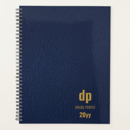Moderne leder ziet er donkerblauw uit en gouden mo planner