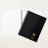 Moderne lederen blik zwart en gouden monogrammen planner (Display)
