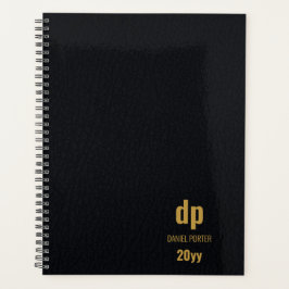 Moderne lederen blik zwart en gouden monogrammen planner