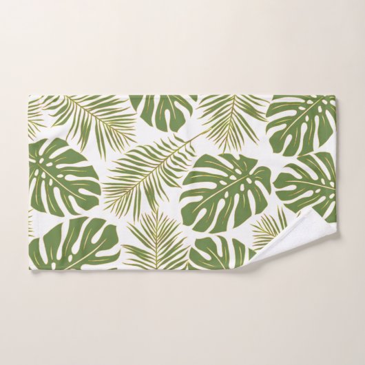 Moderne lederen bruine en groene tropische bladere bad handdoek (Handdoek)