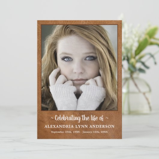 Moderne lederen herdenkingsorde van dienst begrafe programmakaart (Staand voorkant)