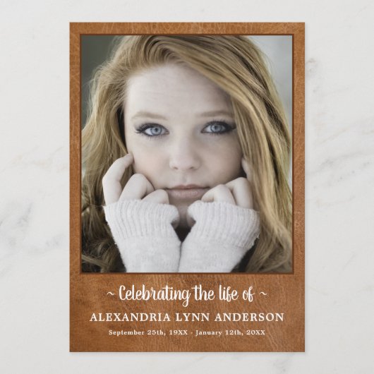 Moderne lederen herdenkingsorde van dienst begrafe programmakaart (Voorkant)