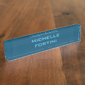 Moderne leesbare naam Plain Ocean & Sky Blue Naambordje (Zijkant)