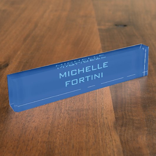 Moderne leesbare naam Plain Sky & Deep Blue Naambordje (Zijkant)