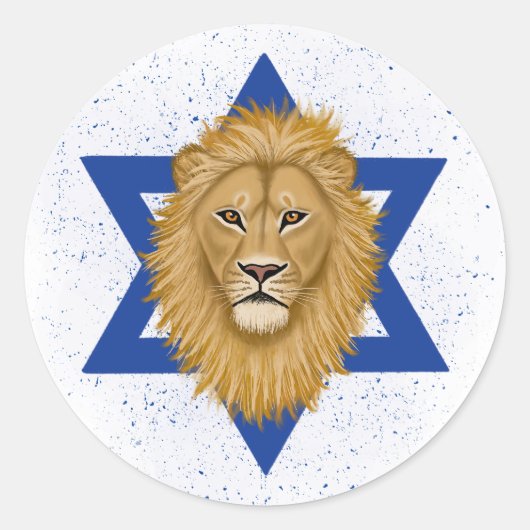 Moderne Leeuw van Juda. Ster of David Ronde Sticker (Voorkant)