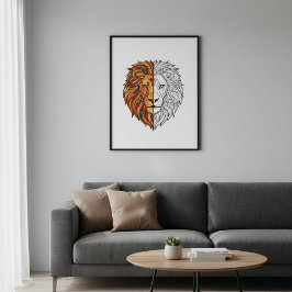 Moderne Leeuwenkop Half Kleur Half Schets poster