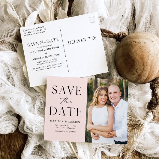 Moderne Legance Blush Photo Save the Date Aankondigingskaart